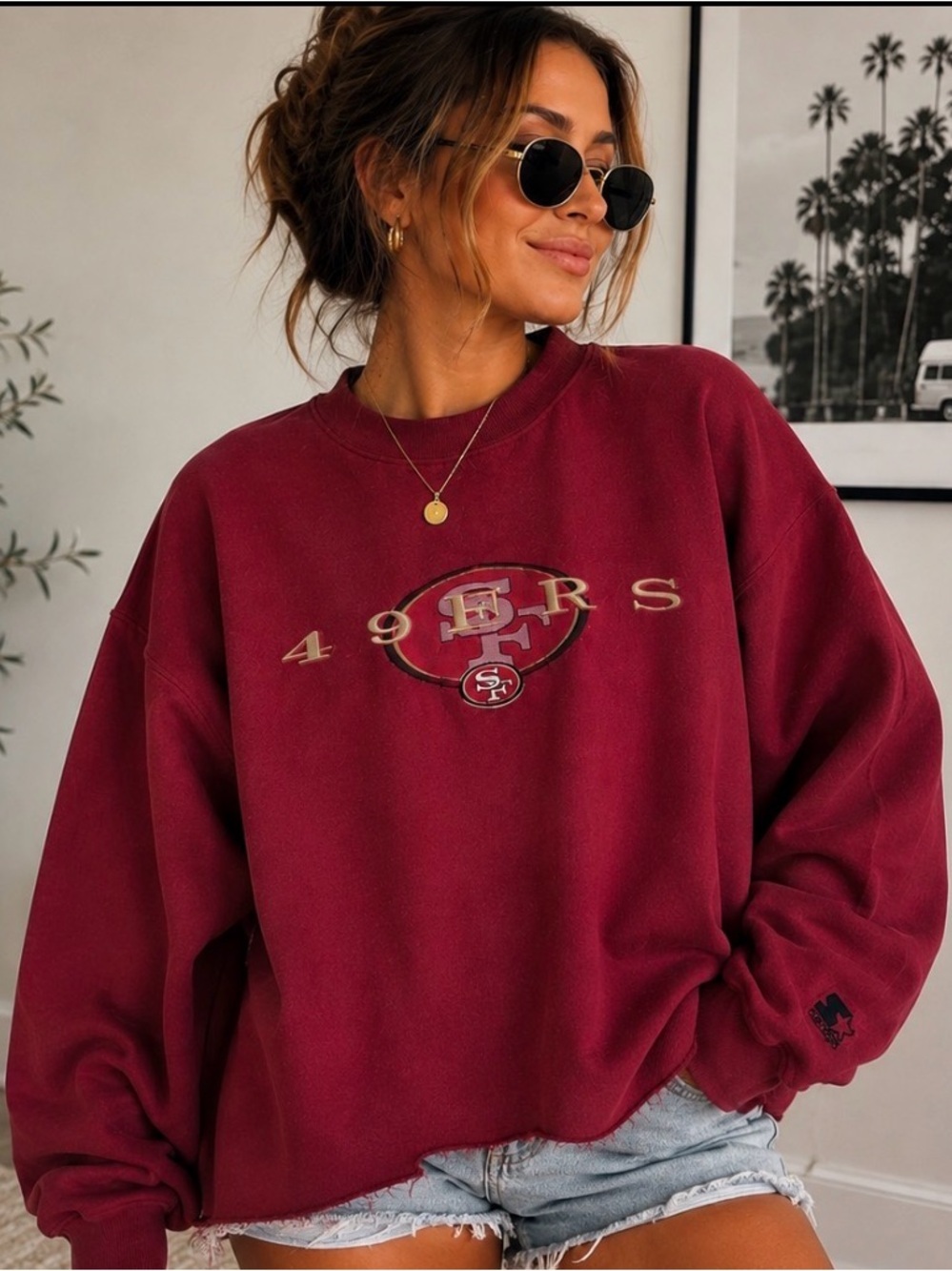 Vintage Starter San Francisco 49ers Crewneck Red Embroidered Logo NFL sz XL
